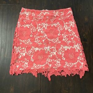 LOFT Coral Floral Lace Mini Skirt